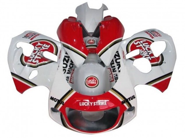 1996-2000 Suzuki GSXR 600 / GSXR 750 Motorcycle Fairings - White Red Lucky Strike UK