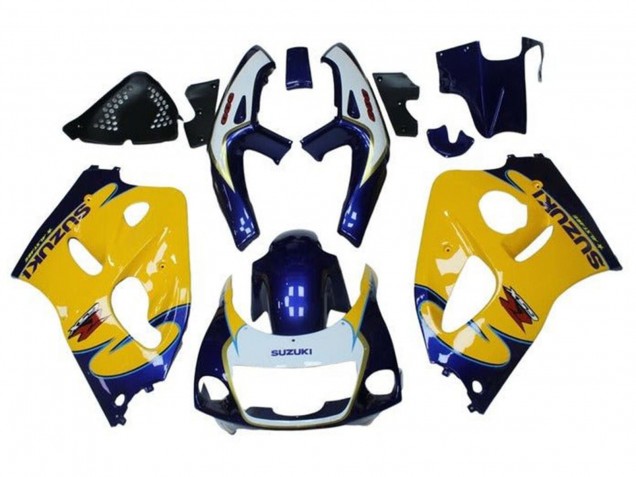 1996-2000 Suzuki GSXR 600 / GSXR 750 Motorcycle Fairings - Yellow Blue Tribal UK
