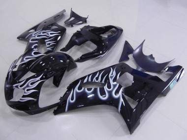 Best 2001-2003 Suzuki GSXR 600 / GSXR 750 Motorcycle Fairings - Glossy Black White Flame UK