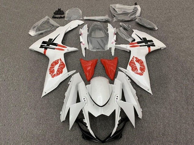 2011-2024 Suzuki GSXR 600 / GSXR 750 Motorcycle Fairings - White Red Lipstick Kiss UK