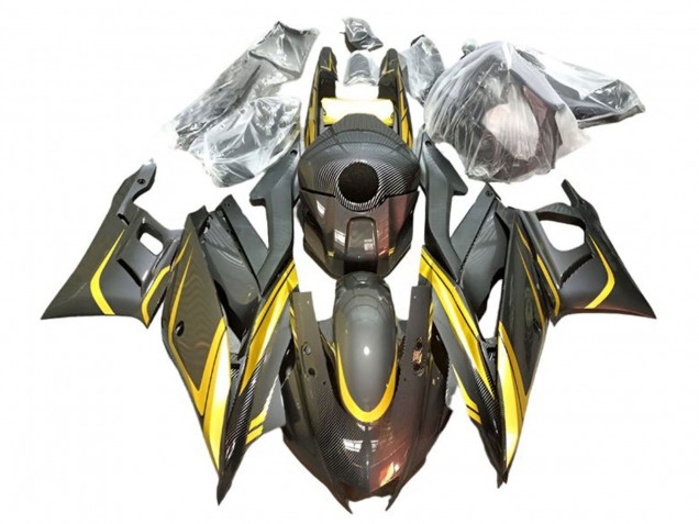 2022-2024 Yamaha YZF R3/R25 Motorcycle Fairings - Gold Black Carbon Fiber Style UK