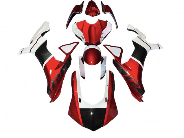 2020-2025 Yamaha YZF 1000 R1 Motorcycle Fairings - White Red Faux Carbon Fiber UK