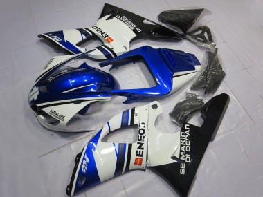 Best 1998-1999 Yamaha YZF 1000 R1 Motorcycle Fairings - White Blue Glossy Black ENEOS Semakin Didepan UK