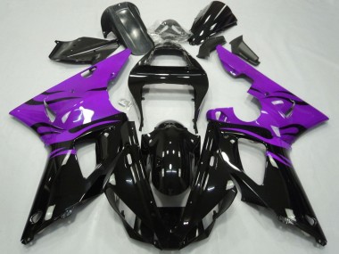 Best 2000-2001 Yamaha YZF 1000 R1 Motorcycle Fairings - Purple Glossy Black Flame UK