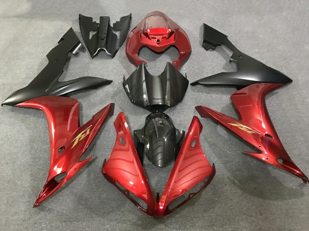 2004-2006 Yamaha YZF 1000 R1 Motorcycle Fairings - Red Faux Carbon Fiber Matte Black UK
