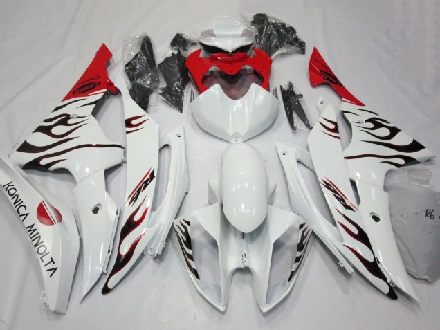 2008-2016 Yamaha YZF R6 Motorcycle Fairings - White Red Black Flame UK