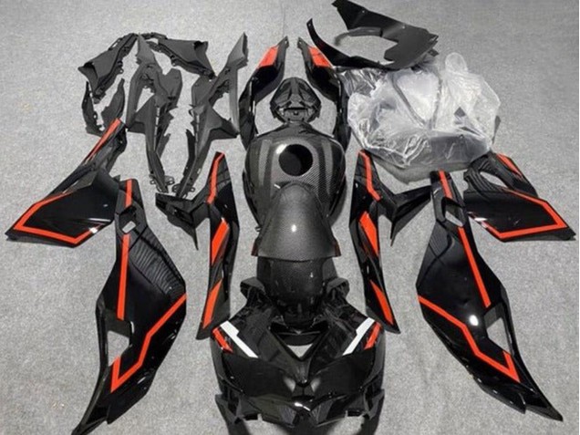 2019-2025 Kawasaki ZX4R ZX-4RR Motorcycle Fairings - Faux Carbon Fiber Black Red UK
