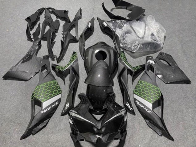2019-2025 Kawasaki ZX4R ZX-4RR Motorcycle Fairings - Faux Carbon Fiber Green Grey UK