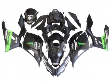 Best 2018-2024 Kawasaki EX400 Motorcycle Fairings - Matte Black Green Monster Showr Snow UK