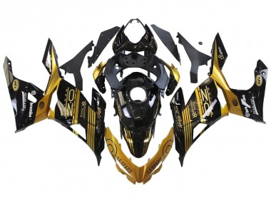 Best 2018-2024 Kawasaki EX400 Motorcycle Fairings - Gold Glossy Black UK