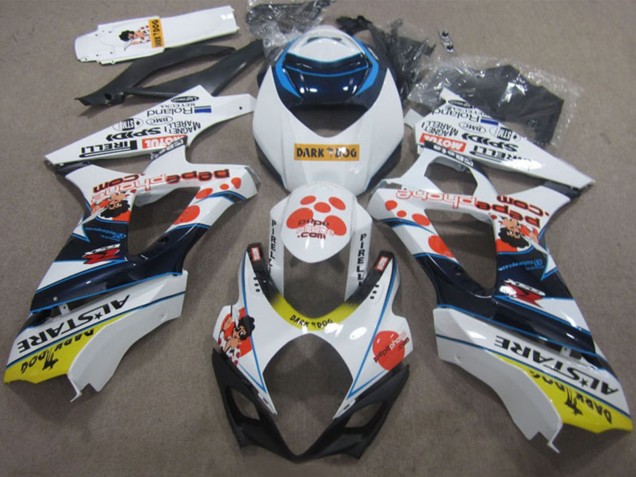 2007-2008 Suzuki GSXR 1000 Motorcycle Fairings - White Red Blue Yellow Dark Dog UK