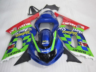 Best 2001-2003 Suzuki GSXR 600 Motorcycle Fairings - Blue Green Red Telefumica MoviStar UK