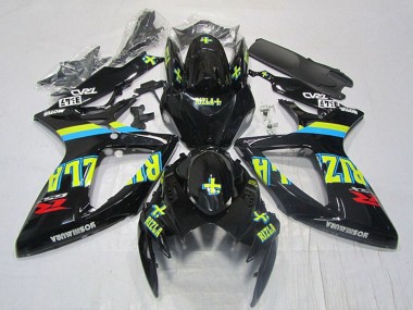 Best 2006-2007 Suzuki GSXR 600 Motorcycle Fairings - Glossy Black Yellow Rizla Red UK