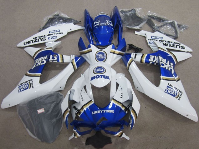 2008-2010 Suzuki GSXR 600 Motorcycle Fairings - White Blue Lucky Strike Motul UK