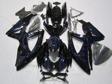 Best 2008-2010 Suzuki GSXR 600 Motorcycle Fairings - Glossy Black Blue Flame UK