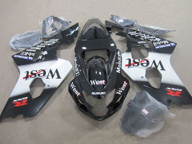 2004-2005 Suzuki GSXR 750 Motorcycle Fairings - Glossy Black White West Mobil UK