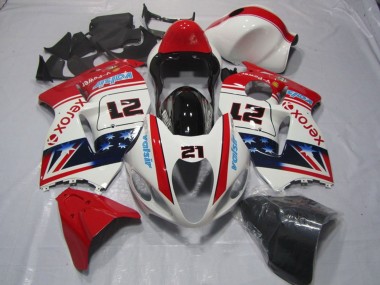 Best 1996-2007 Suzuki GSXR 1300 Hayabusa Motorcycle Fairings - White Red Blue Xerox 21 UK