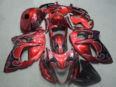 Best 1996-2007 Suzuki GSXR 1300 Hayabusa Motorcycle Fairings - Red Silver Black Flame UK