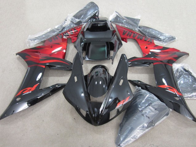 2002-2003 Yamaha YZF R1 Motorcycle Fairings - Glossy Black Red Flame UK