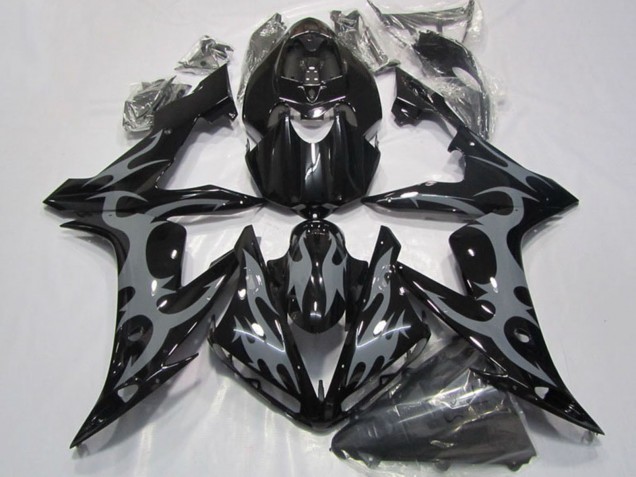 2004-2006 Yamaha YZF R1 Motorcycle Fairings - Glossy Black Grey Flame UK