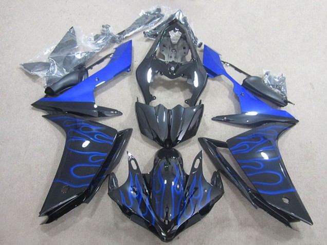 2007-2008 Yamaha YZF R1 Motorcycle Fairing - Glossy Black Blue Flame UK
