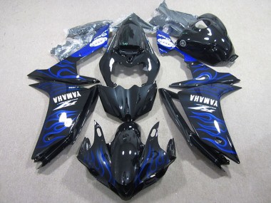 Best 2007-2008 Yamaha YZF R1 Motorcycle Fairings - Glossy Black Blue Flame UK