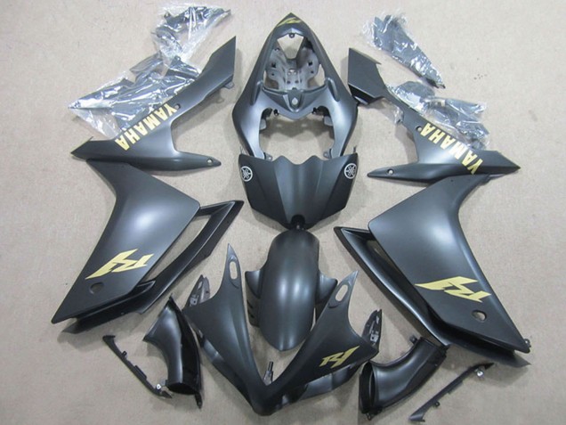 2007-2008 Yamaha YZF R1 Motorcycle Fairings - Matte Black Gold Decal UK