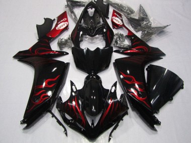Best 2007-2008 Yamaha YZF R1 Motorcycle Fairing - Glossy Black Red Flame UK