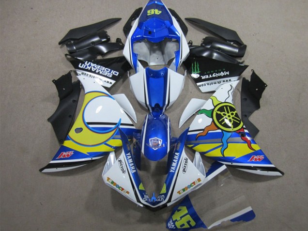 2012-2014 Yamaha YZF R1 Motorcycle Fairings - White Blue Yellow Black Pizzoli Semakin Didepan Monster UK