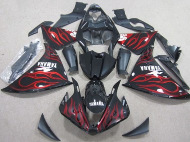 Best 2012-2014 Yamaha YZF R1 Motorcycle Fairings - Glossy Black Red Flame UK