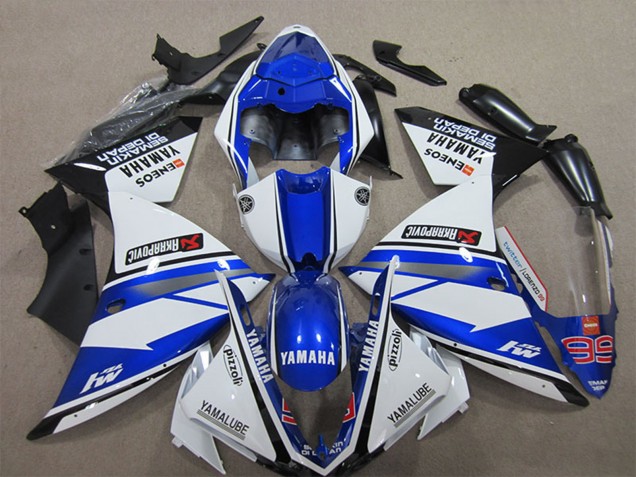 2012-2014 Yamaha YZF R1 Motorcycle Fairings - White Blue Black Pizzoli ENEOS Yamalube Semakin Didepan UK
