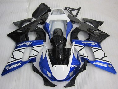 Best 1998-2002 Yamaha YZF R6 Motorcycle Fairing - White Blue Glossy Black Champions UK