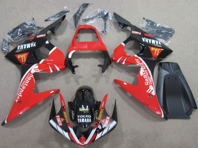 2003-2004 Yamaha YZF R6 Motorcycle Fairings - Red White Glossy Black Santander Fimer Volvo UK