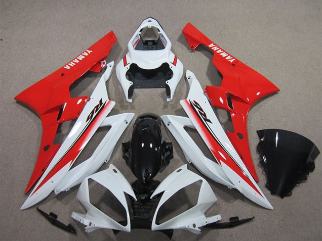 2006-2007 Yamaha YZF R6 Motorcycle Fairing - White Red Glossy Black UK