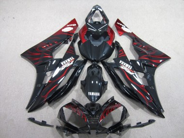Best 2006-2007 Yamaha YZF R6 Motorcycle Fairings - Glossy Black Red Flame UK