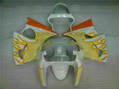 ABS 2000-2002 White Yellow Flame Kawasaki ZX6R Bike Fairings UK