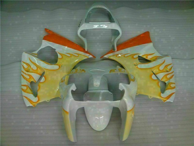 ABS 2000-2002 White Yellow Flame Kawasaki ZX6R Bike Fairings UK