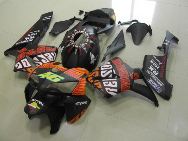 ABS 2005-2006 Rossi Matte Black Honda CBR600RR Motorcycle Fairings Kits UK ABS 2005-2006 Rossi Matte Black Honda CBR600RR Motorcycle Fairings Kits UK