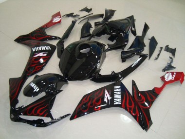 ABS 2007-2008 Glossy Black Flame Yamaha YZF R1 Motorcycle Fairings Kits UK