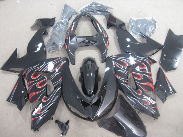 ABS 2006-2007 Black Red White Flame Ninja Kawasaki ZX10R Bike Fairings UK ABS 2006-2007 Black Red White Flame Ninja Kawasaki ZX10R Bike Fairings UK