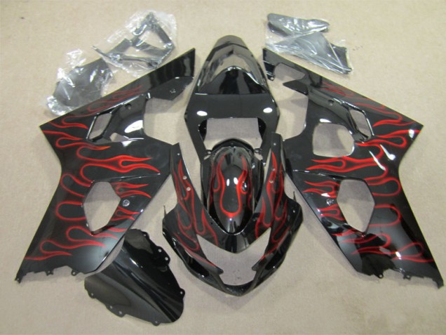 ABS 2004-2005 Black Red Flame Suzuki GSXR600 Replacement Fairings UK