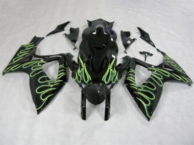ABS 2006-2007 Black Green Flame Suzuki GSXR600 Motorcycle Fairings UK