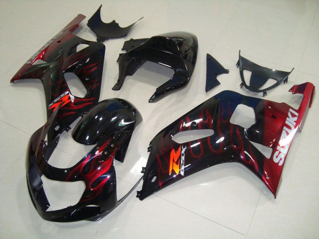 ABS 2001-2003 Black Red Flame Suzuki GSXR750 Bike Fairing Kit UK ABS 2001-2003 Black Red Flame Suzuki GSXR750 Bike Fairing Kit UK
