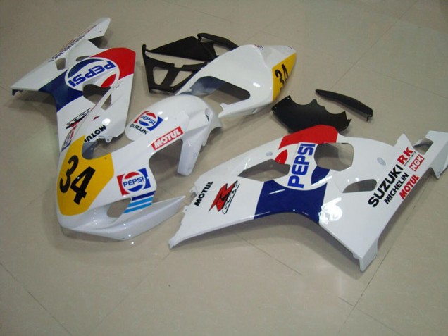 ABS 2004-2005 White Blue Pepsi 34 Suzuki GSXR750 Replacement Motorcycle Fairings UK ABS 2004-2005 White Blue Pepsi 34 Suzuki GSXR750 Replacement Motorcycle Fairings UK