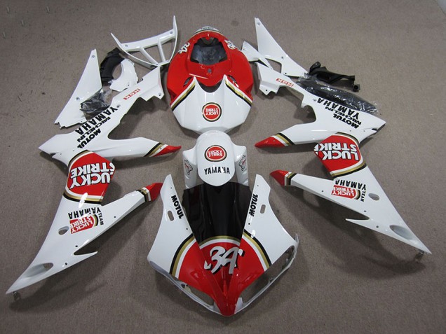 ABS 2004-2006 Red White Lucky Strike Yamaha YZF R1 Motorcycle Replacement Fairings UK ABS 2004-2006 Red White Lucky Strike Yamaha YZF R1 Motorcycle Replacement Fairings UK